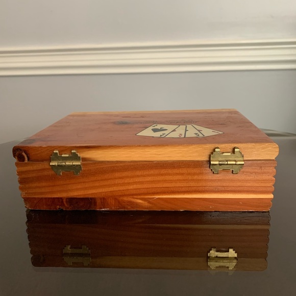 Retro Wooden Cedar Playing Card Storage Case “Land of the Pilgrims” Plymouth, MA - Picture 4 of 7
